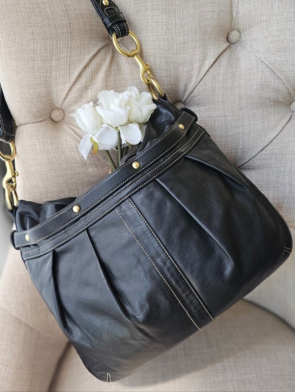 Vintage Coach Hamptons Pleated Leather Horsebit Hobo Shoulder Bag Purse - Picture 5 of 12